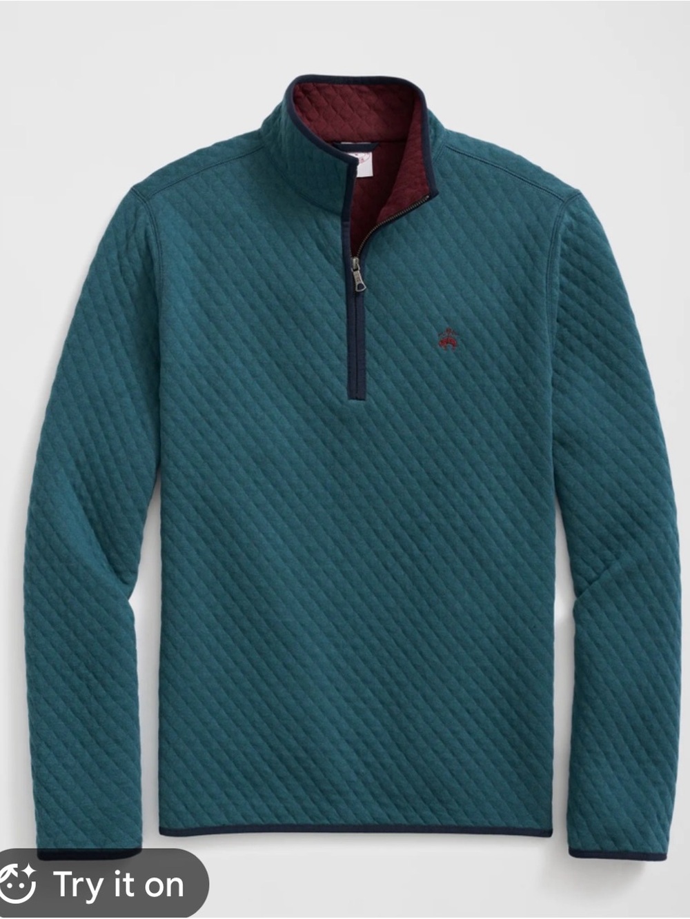 NWT Brooks Brothers Quilted Half-Zip Sweater - Teal with Burgundy Trim